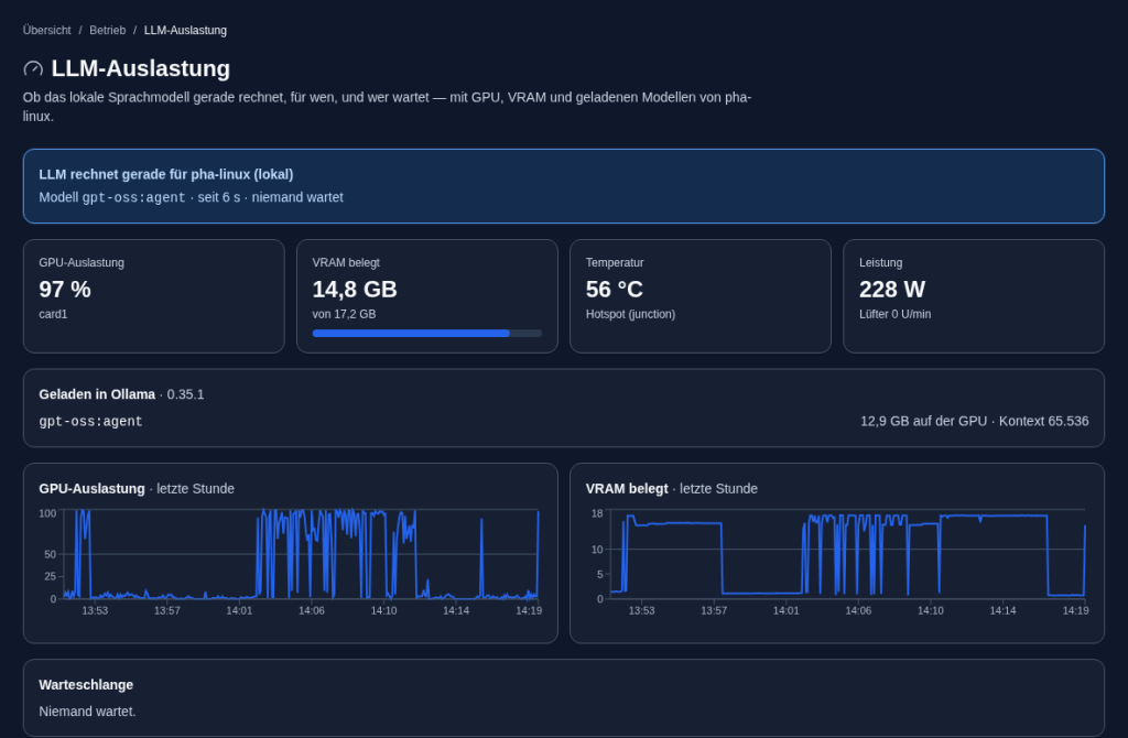 LLM-Auslastung in Nexus unter Last: GPU, VRAM, Leistung und Verlauf