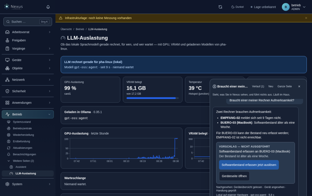 Nexus-Assistent als Chatfenster über einer beliebigen Seite